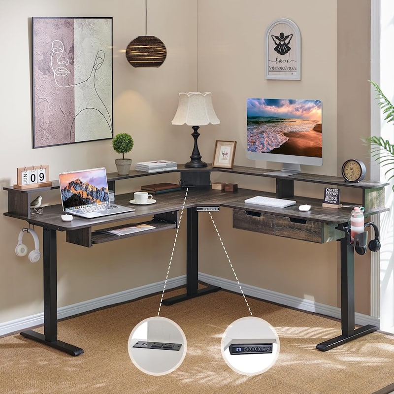 60'' L Shaped Electric Comnputer Desk, Height Adjustable Gaming Desk