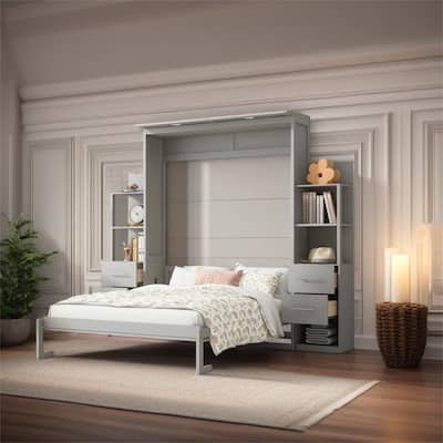 Queen Size Murphy Bed Wall Bed with Shelves