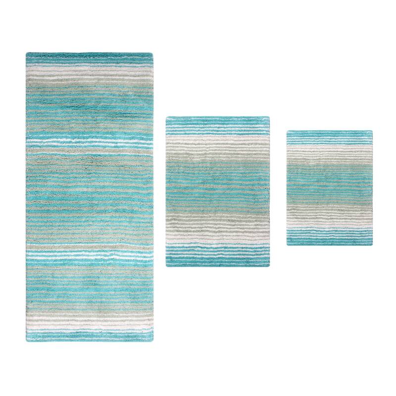 Gradiation Rug Collection 100% Cotton Non-Slip Bathroom Rug Set, Machine Washable Bath Rug, 3 Piece Set with Runner Rug