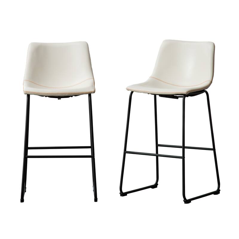 Vintage PU Leather Bar Stools with Footrest, Set of 2