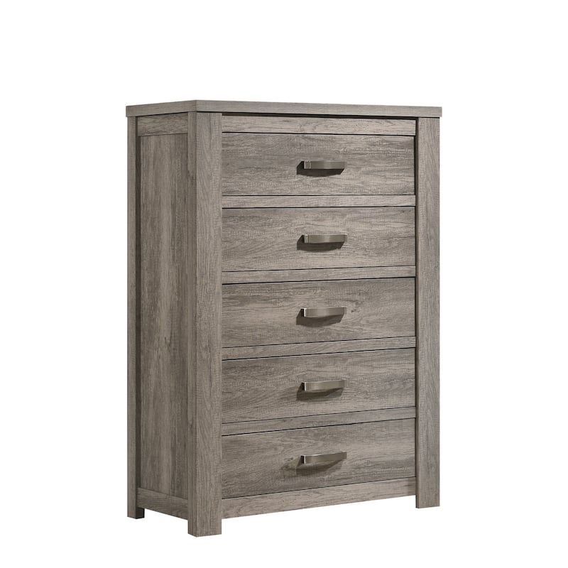 Roundhill Furniture Floren Contemporary Weathered Gray Wood 5-Drawer Chest