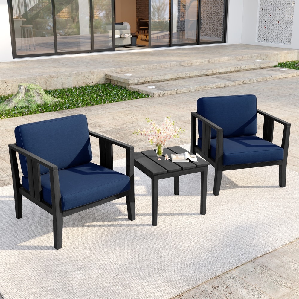 Outdoor Teak Wood Patio Club Accent Chair Set with Cushions