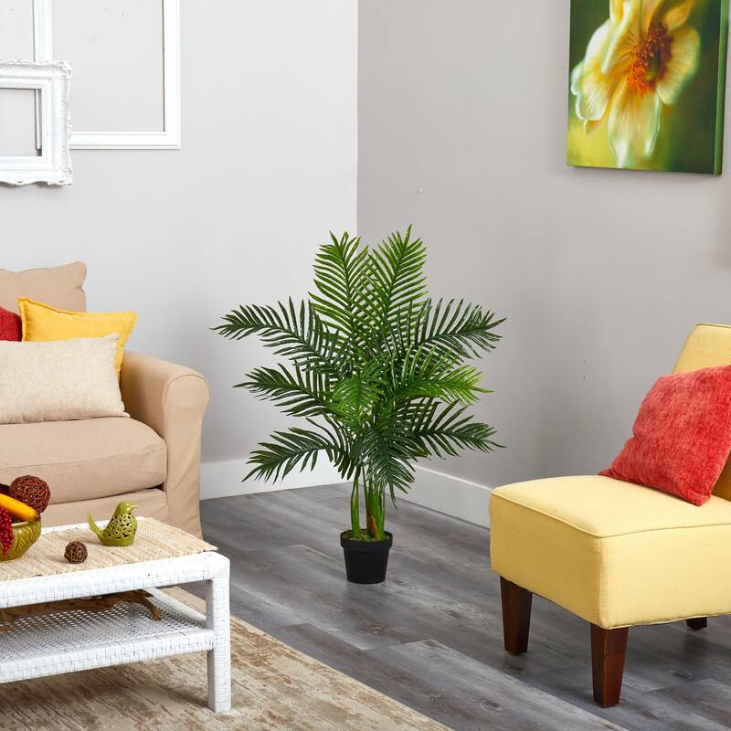 Artificial Palm Tree 3.5Ft - Tropical Indoor Decor, Realistic Green Leaves, Home Office Accent, 35 Inch Tall Tree