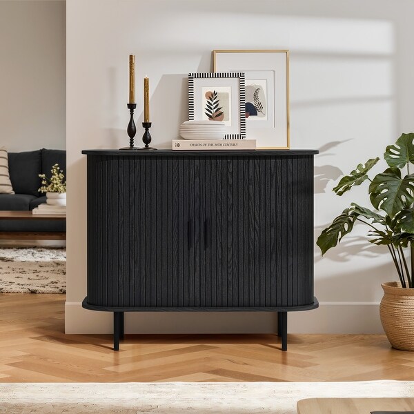 Mid Century Modern 2 Door Accent Cabinet with Slatted Sliding Doors 29.5 H x 35.4 W x 15.7 D On Sale Bed Bath Beyond 40190263