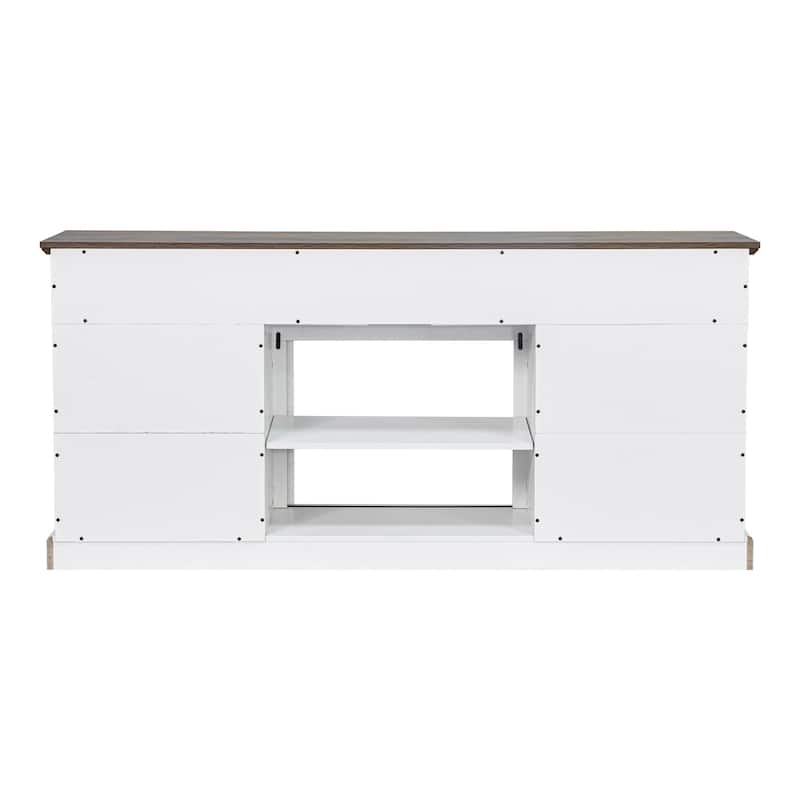 68" Rustic Sliding Barn Door TV Stand White TV Console for 80" TVs