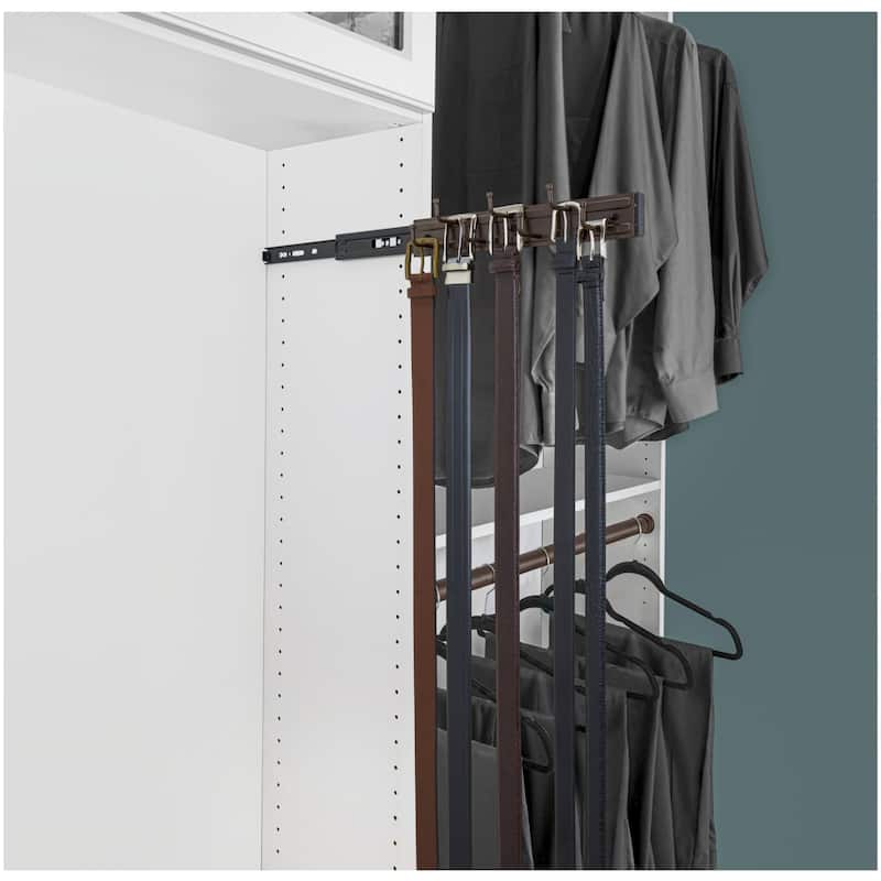 Rev-A-Shelf BRC Series 12 Inch Pull Out Belt and Tie Rack with 7 Hooks