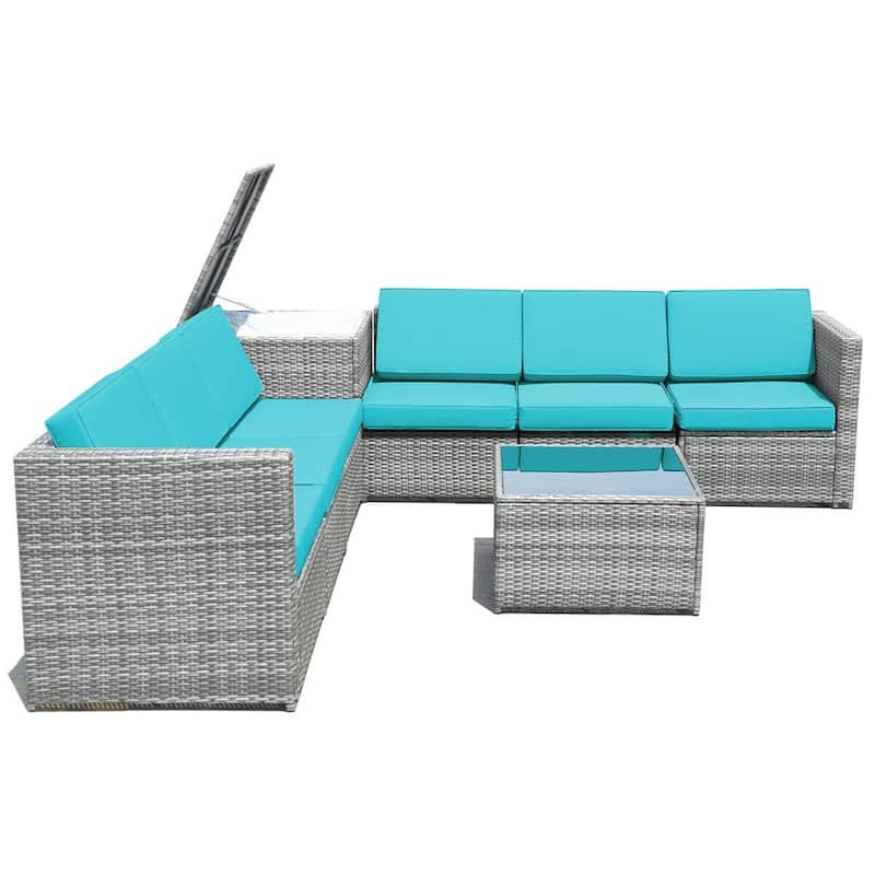 8 Piece Wicker Sofa Rattan Dinning Set Patio Furniture with Storage Table - 23" x 26" x 29.5"