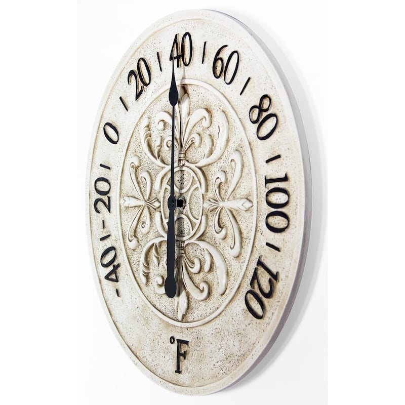 Blanc Fleur Outdoor Decorative Round 15 inch Wall Thermometer by Infinity Instruments - 15 x 1.38 x 15