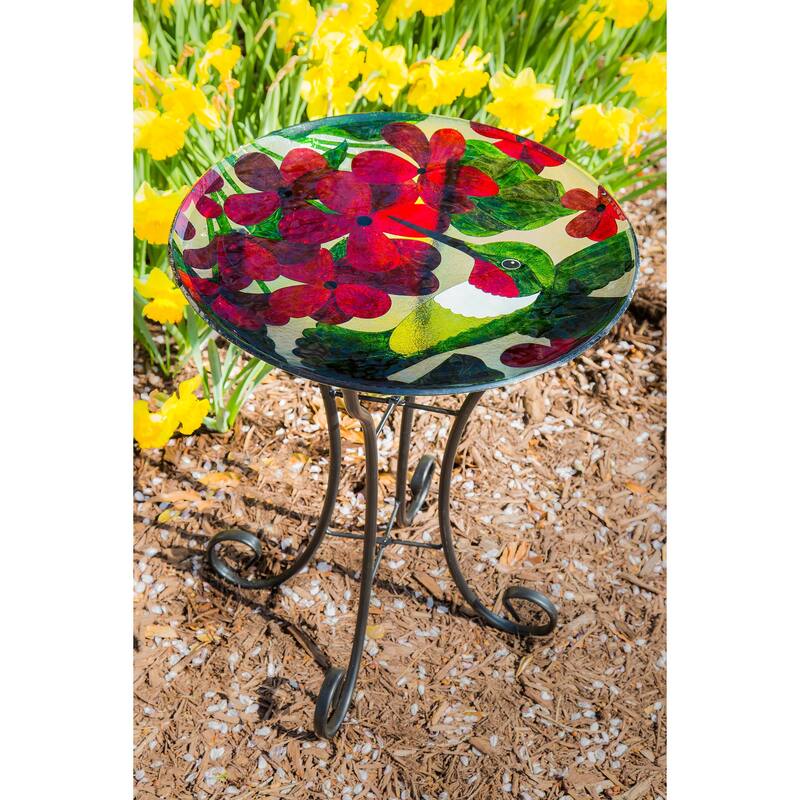 16" Glass Birdbath w/ Stand, Hummingbird
