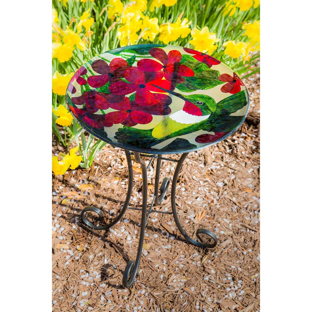 16" Glass Birdbath w/ Stand, Hummingbird