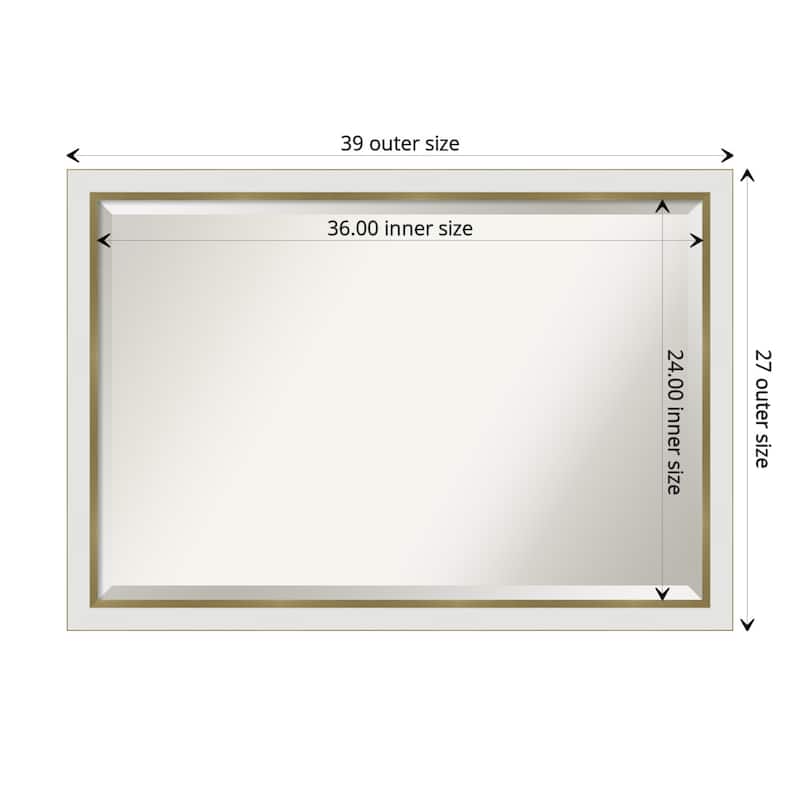 Beveled Bathroom Wall Mirror - Eva White Gold Narrow Frame - Outer Size: 39 x 27 in