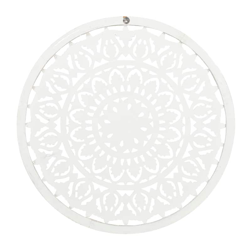 Wood Floral Handmade Intricately Carved Wall Decor with Mandala Design - White - Roche River Decor