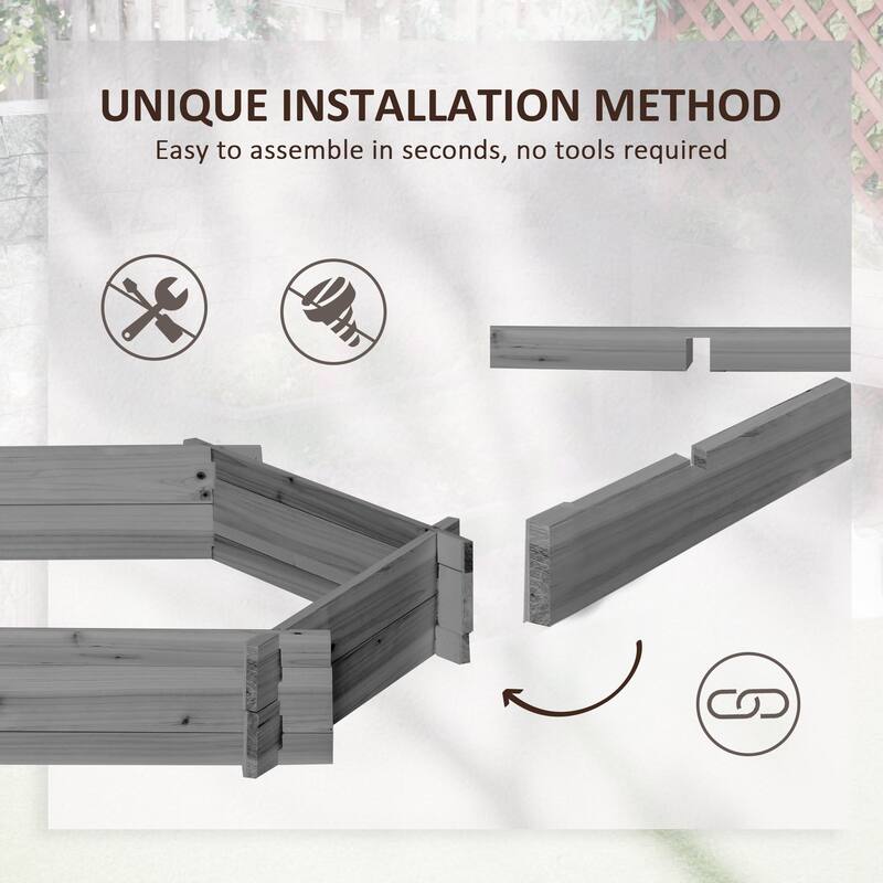 Outsunny Wooden Raised Garden Bed, Hexagon Screwless Planters for Outdoor Plants, Vegetables, Flowers, Herbs