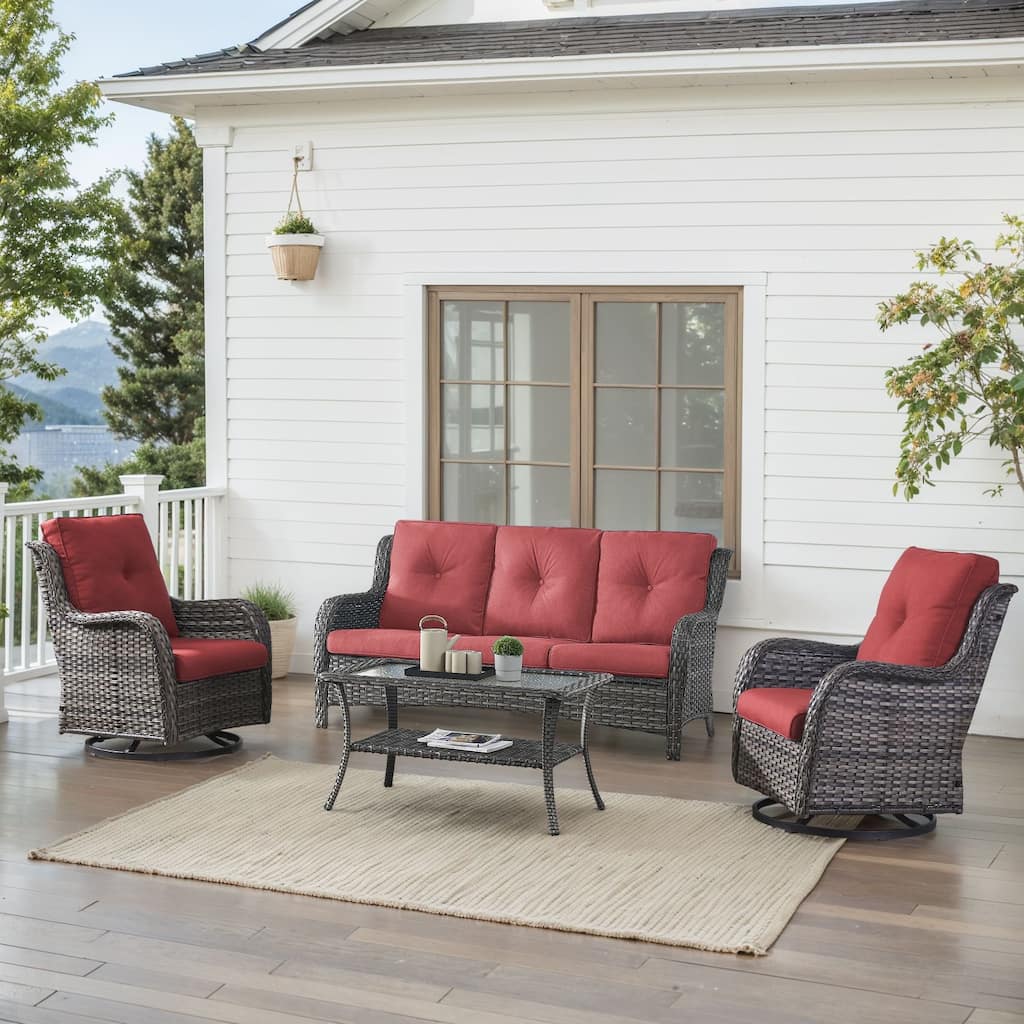 Outdoor Swivel Chairs with Sofa Table Grey-Red - Grey