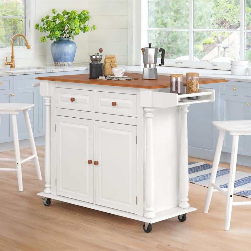 LUE BONA Kitchen Island Car With Solid Wood Top, Rolling Kitchen Trolley Cart with Large Storage Cabinet - N/A - Walnut