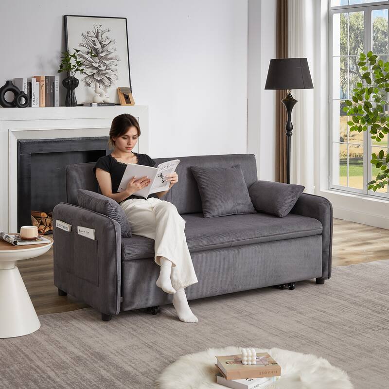 66 Inch Sleeper Sofa Bed Adjustable Sleeper With Pullout Bed 4 Pillows And Side Pockets Soft Convertible