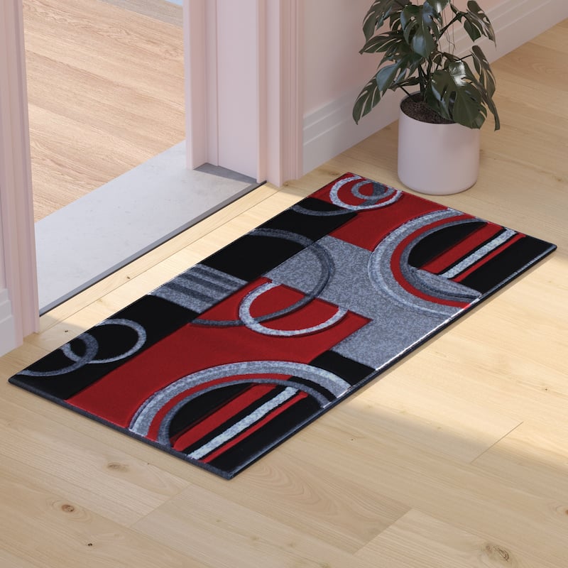 Modern Geometric Design Abstract Area Rug - Red - 2' x 3'