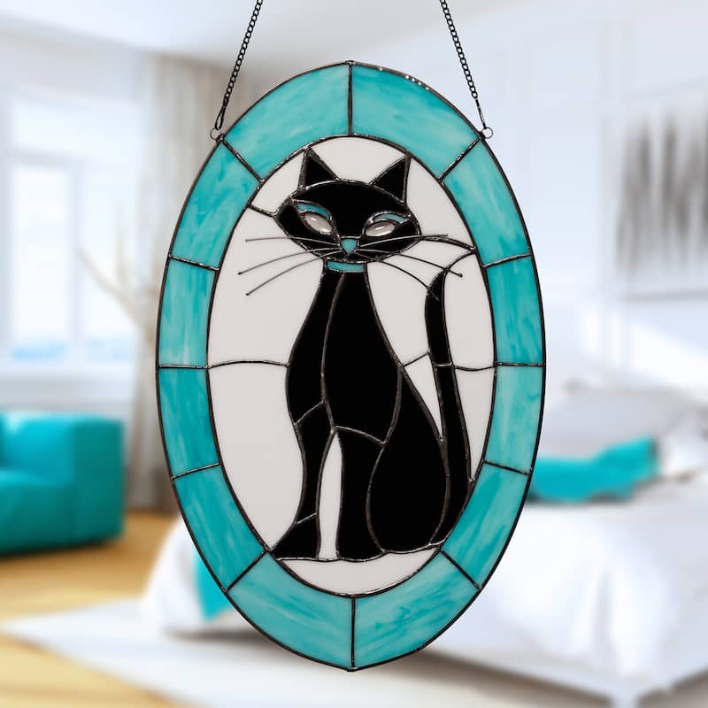 River of Goods 17-Inch Siamese Cat Stained Glass Window Panel - 11" x 0.25" x 17"