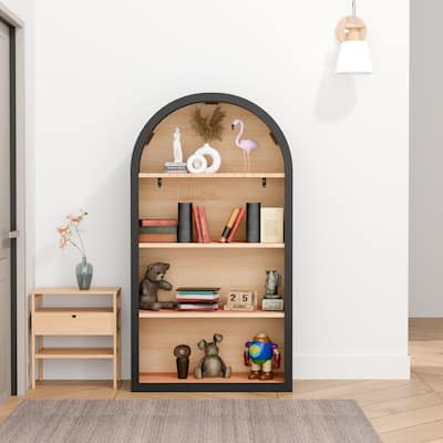 4-Tier Black Arched Bookshelf, 43-Inch Tall Arched Bookcase with Storage Shelves