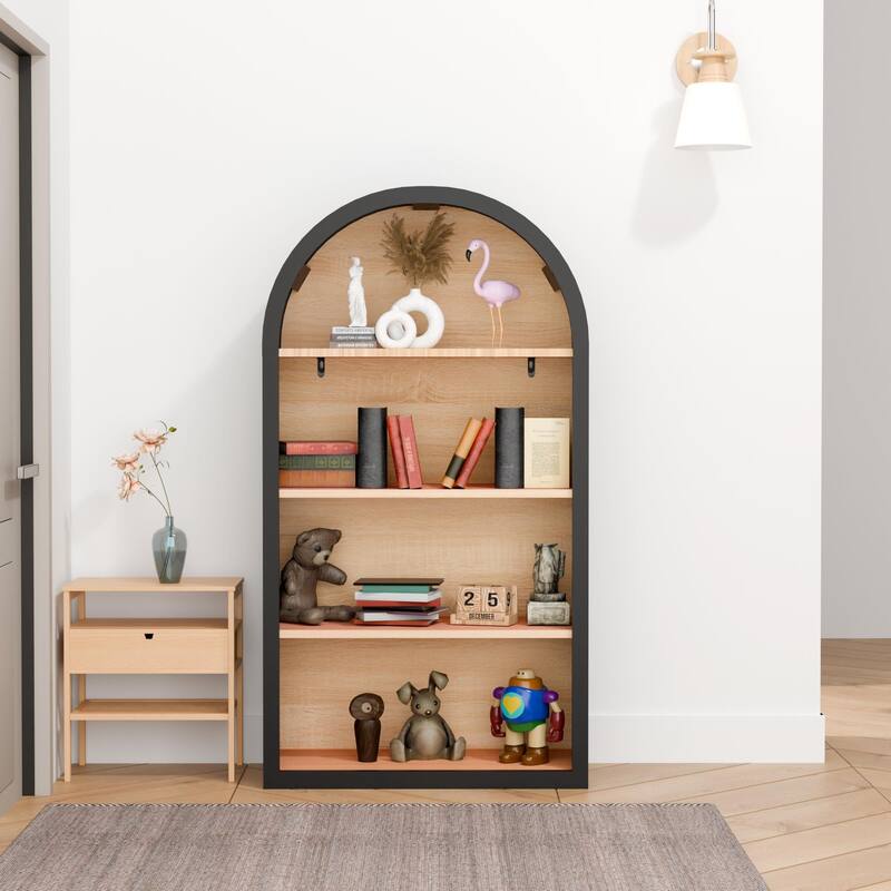 Modern Freestanding Arched Bookcase, 43" Open Display Cabinet, Stylish 4-Tier Bookshelf with Shelf for Living Room, Home Office