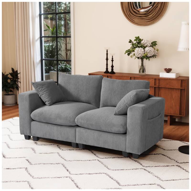 Hamilton Corduroy Upholstered Modular Loveseat with USB Port