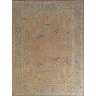Hand Knotted Oriental 100% Wool Carpet Transitional All-Over Peach Oushak Area Rug - 10' 1'' X 8' 3''