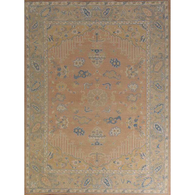 Hand Knotted Oriental 100% Wool Carpet Transitional All-Over Peach Oushak Area Rug - 10' 1'' X 8' 3''