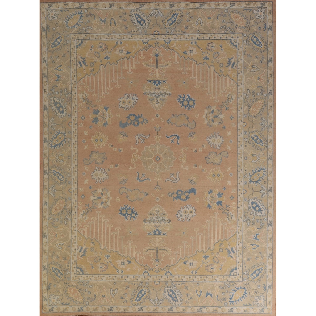 Hand Knotted Oriental 100% Wool Carpet Transitional All-Over Peach Oushak Area Rug - 10' 1'' X 8' 3''