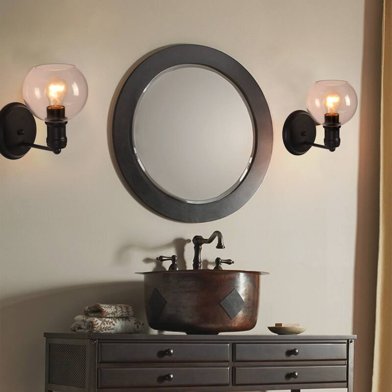 1-light Matte Black Wall Sconce w/ Clear Globe Glass