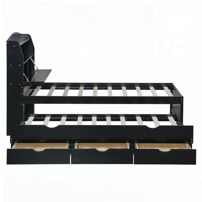 Wooden LED Platform Bed with Trundle