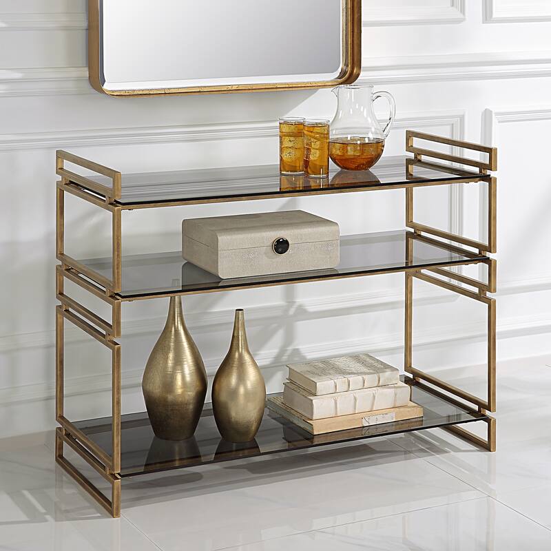 Uttermost Stacked Up Gray Glass Console Table - 40"W x 33"H x 16"D