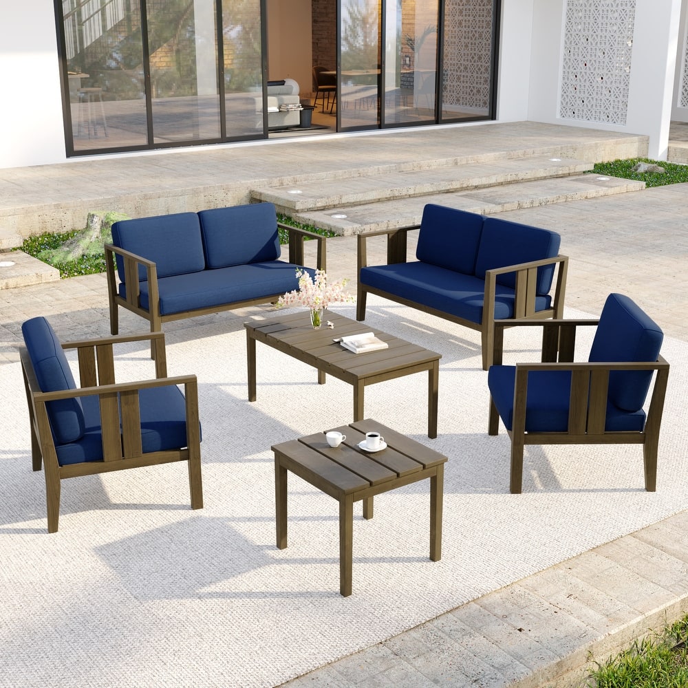 Casual 6-Piece Outdoor Patio Furniture Set In Solid Teak Wood