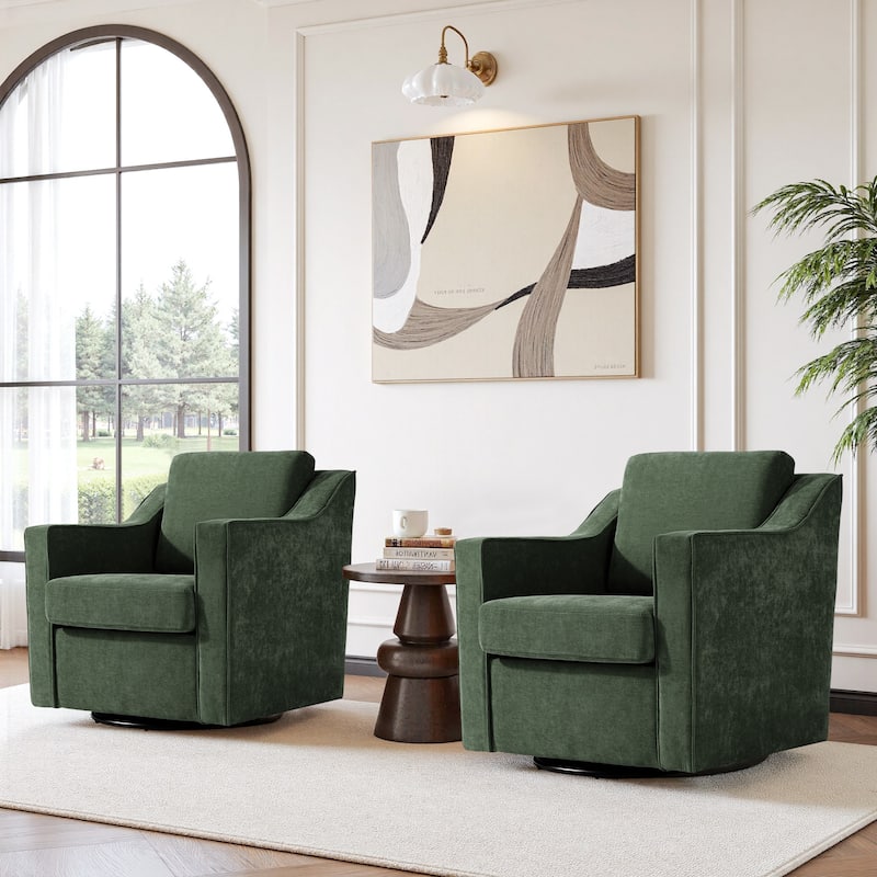 Chenille/Leather Swivel Barrel Chair(Set of 2) Modern Club Chair by UIXE