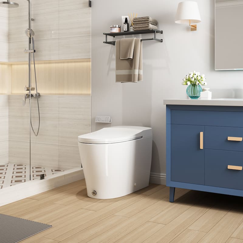 HOROW Elongated Smart Bidet Toilet in White with Auto Open Close Auto Flush Heated Seat and Remote Control - N/A