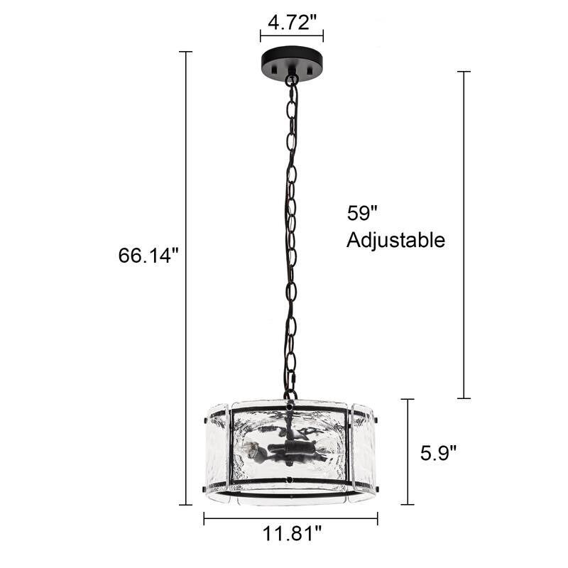 3 - Light Farmhouse Lantern Ripple Glass Drum Chandelier