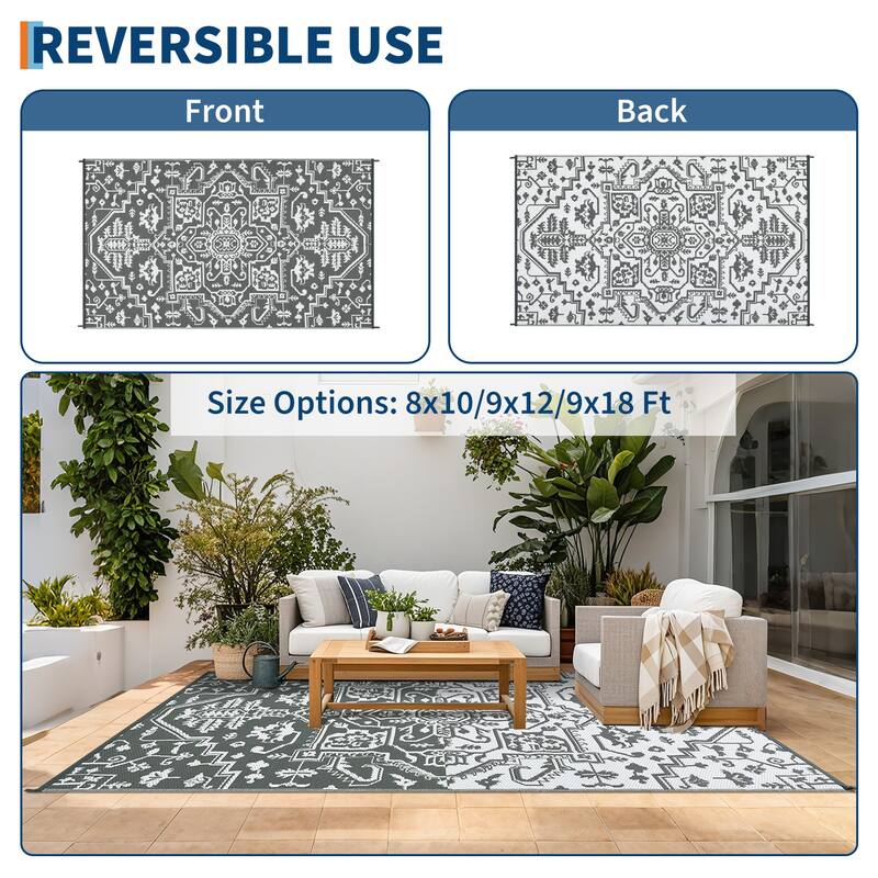Outdoor Rug Reversible Plastic Straw Rug Outside Outdoor Waterproof Area Rug for Patio Deck Balcony Backyard Beach