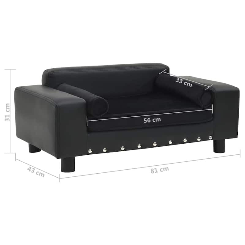 vidaXL Dog Sofa Black 31.9"x16.9"x12.2" Plush and Faux Leather - 31.9" x 16.9" x 12.2"