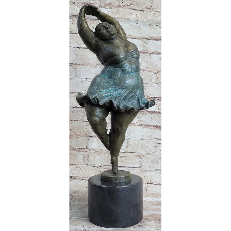 Pirouette Chubby Ballerina Dancer Full Figure Woman Bronze Statue Sculpture 20 Inches X 12 Inches