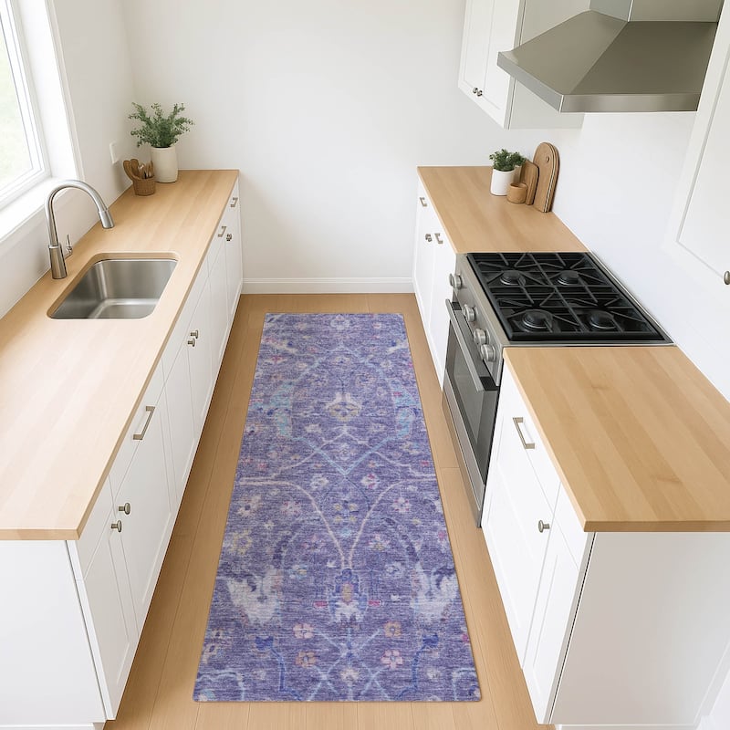 Machine Washable Indoor/ Outdoor Traditional Vintage Chantille Rug