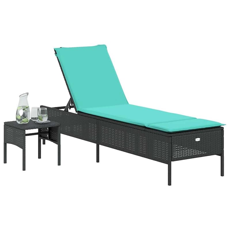 vidaXL Sun Lounger with Table and Cushion Outdoor Poly Rattan Brown/Gray/Black