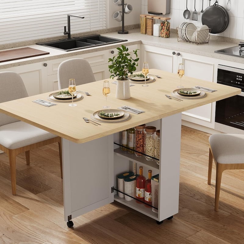 Folding Kitchen Dining Table with Drawer and Storage and Wheels for Kitchens, Apartments (Only Table)
