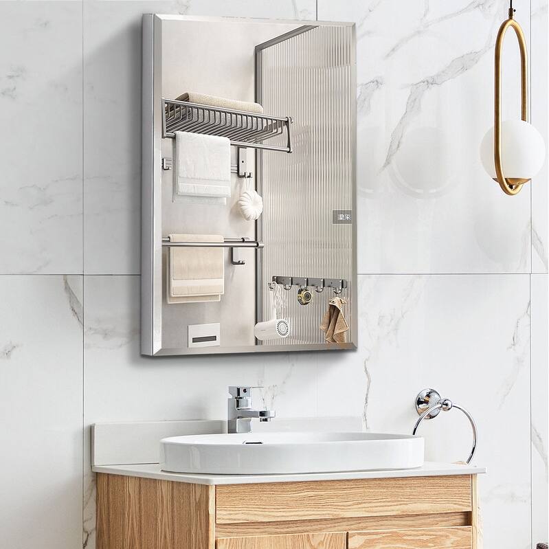 Alvana Aluminum Bathroom Medicine Cabinet with Single Door Mirror, Recessed or Wall-mounted