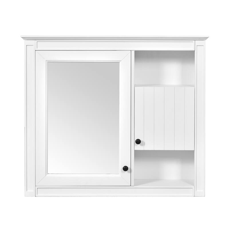 GDFStudio - Wellston Modern Wall-Mounted Bathroom Storage Cabinet with Mirror and Adjustable Shelves - 32"W