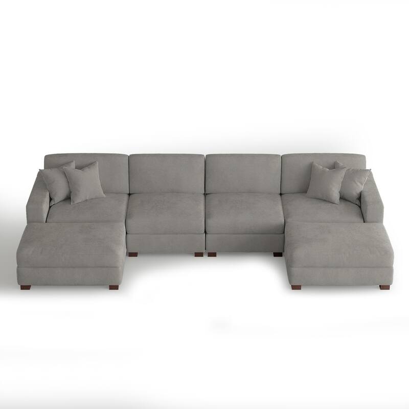Oversized Chenille Modular Sectional Sofa Conversation Set with 2 Ottomans