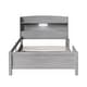 preview thumbnail 5 of 5, Twin Size Platform Bed w/Built-in LED Light, Solid Wood Platform Bed Frame w/Storage Headboard & Safety Guardrail, Antique Grey