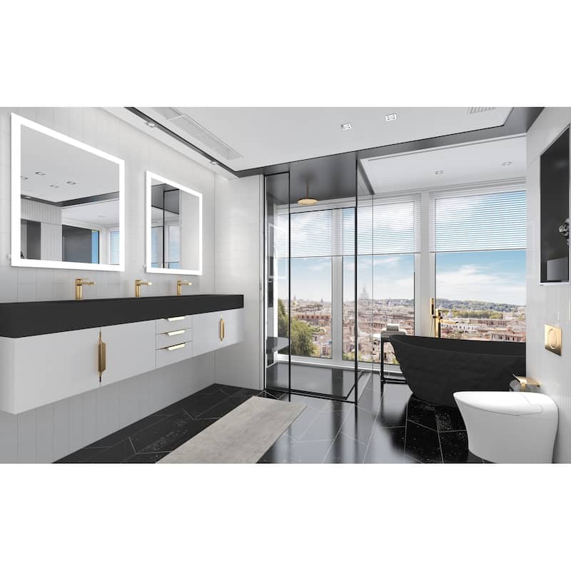 Nile 84-Inch Wall Mounted Bathroom Vanity Set w/ Black Top