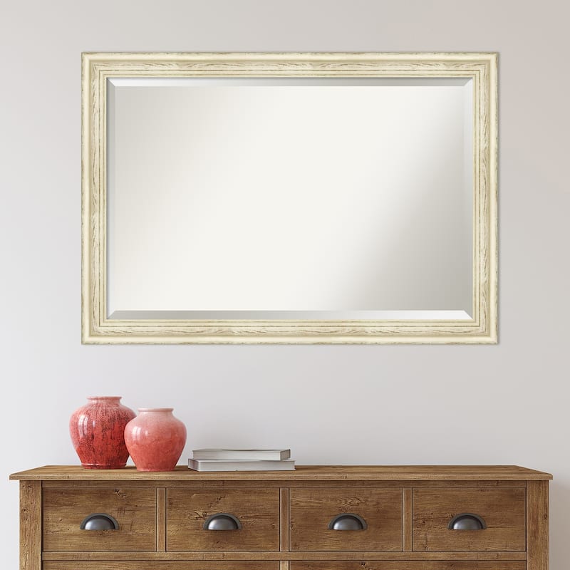 Beveled Wood Wall Mirror - Country White Wash Frame - Country White Wash
