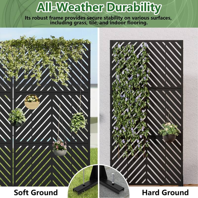 Outdoor Privacy Screen with Stand for Patio Garden Metal Fence Set of 2