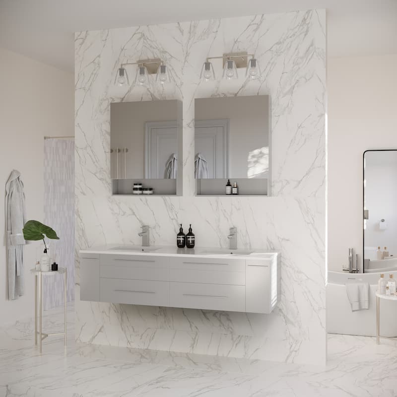 Fresca Lucera 60" Wall Mounted Double Basin Vanity Set with Cabinet,
