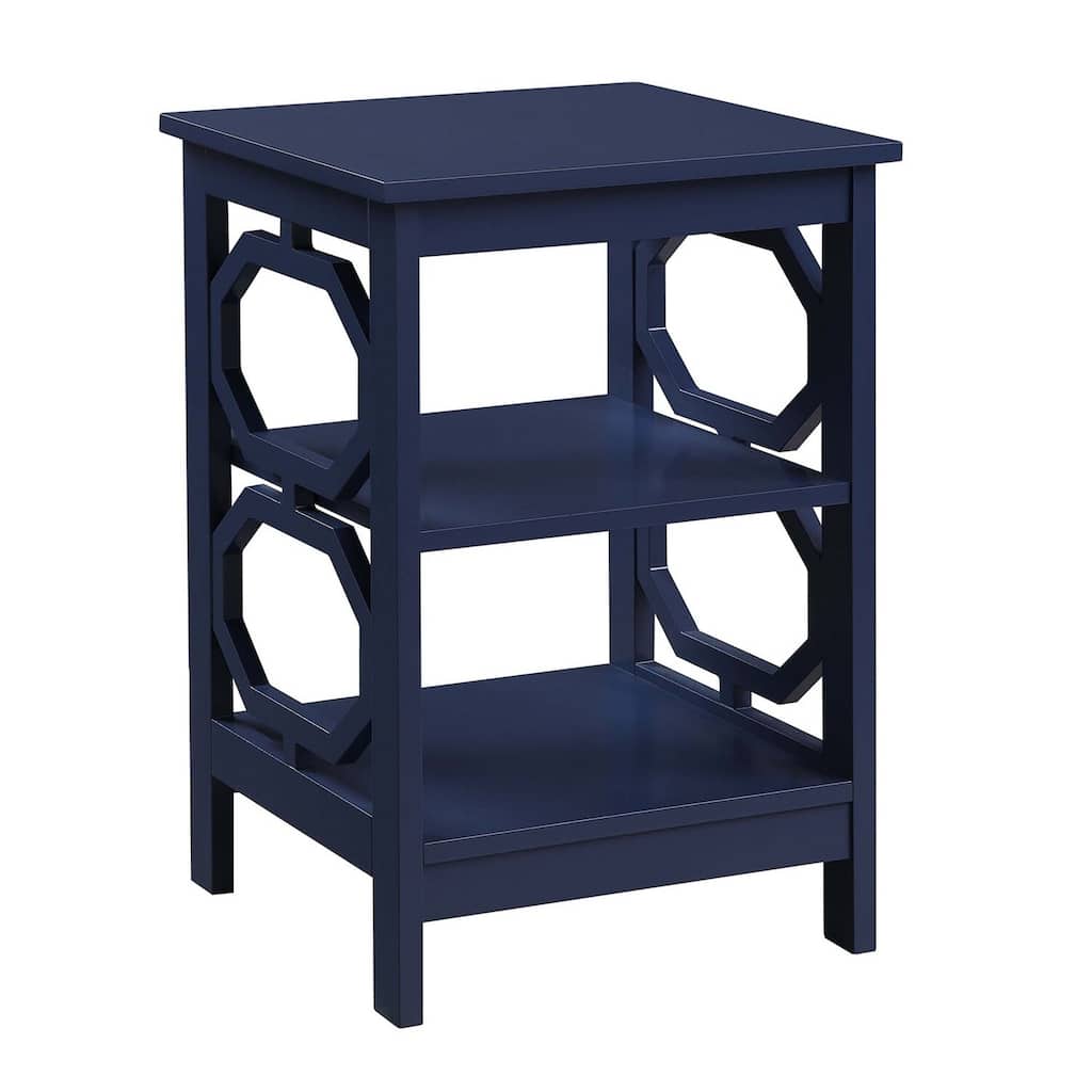 End Table with Octagon Cut Out Sides and Three Tiers, Contemporary Accent Side Table with Spacious Open Shelves for Storage